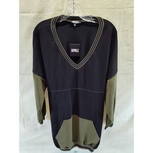 Capsulle Los Angeles V-Neck Colorblock‎ Tunic Dress Black Olive Green Small NWT